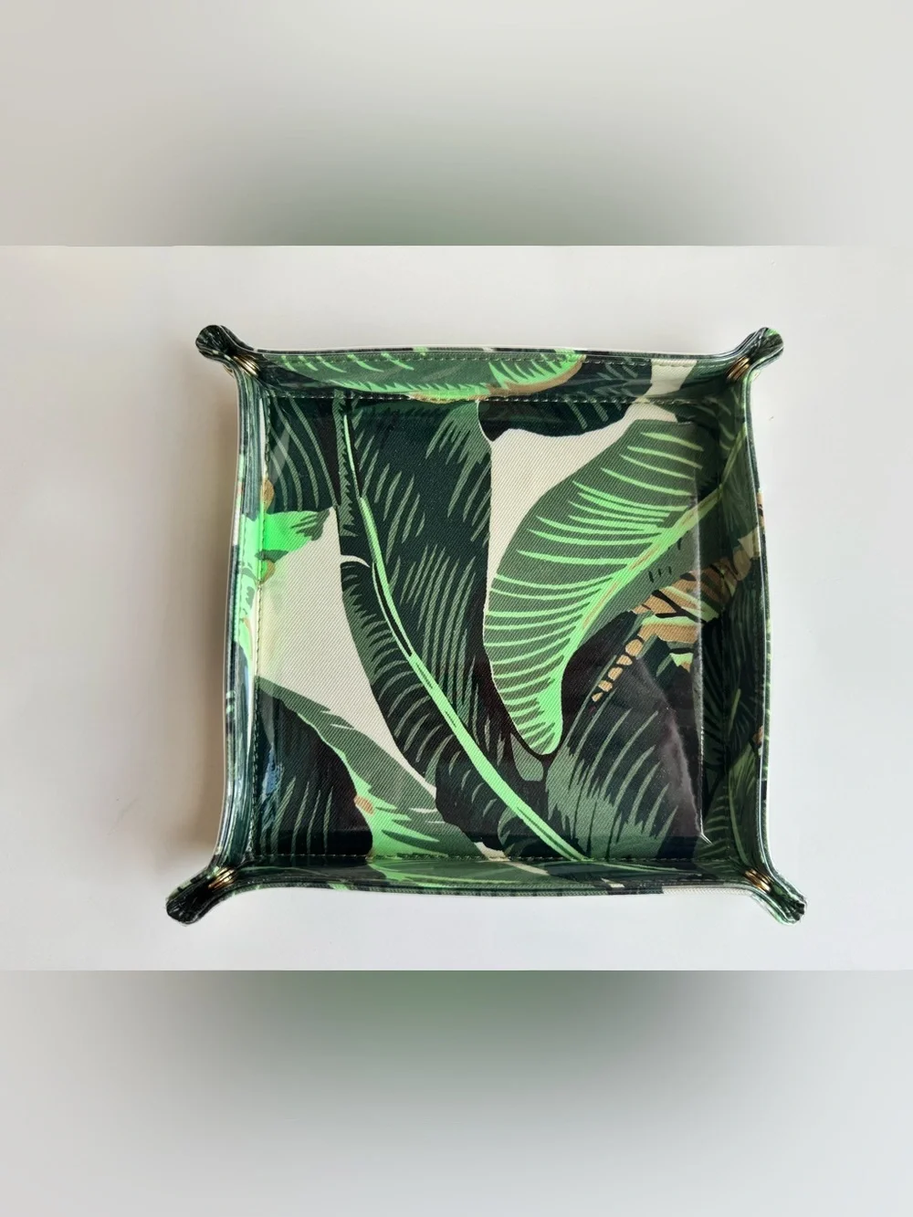 Mark & Graham Clear Coated Catchall in Martinique Palm Leaf Print Gold Snaps